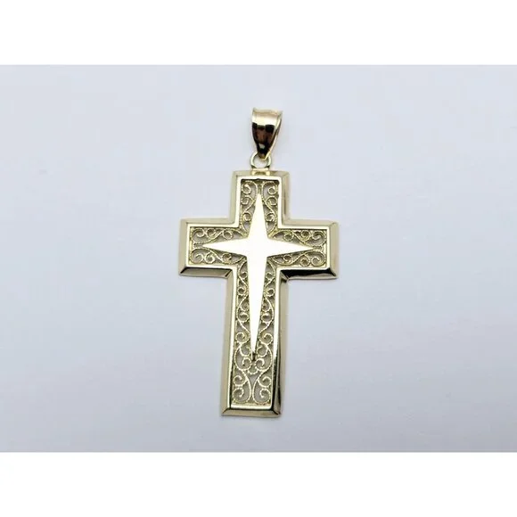 Beautiful 14K Karat Solid Yellow Gold Religious Designer Cross Charm Pendant